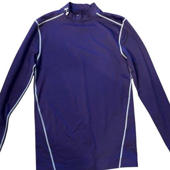 Under Armour ColdGear Compression Mock Neck Shirt Purple Football Soccer Sports - Picture 1 of 3